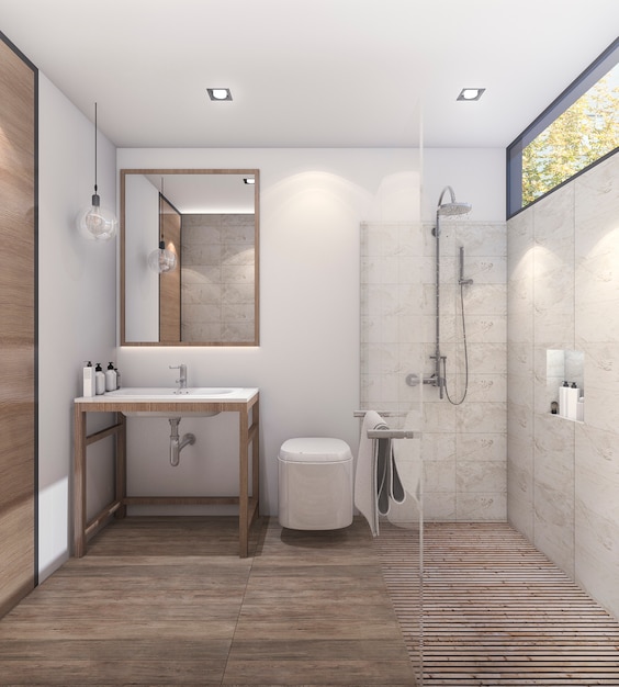 Zdjęcie 3d rendering ładna brzmienie łazienka z dobrą dekoracją