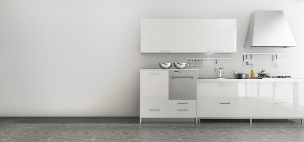 3d rendering ładny zestaw kuchenny w minimalistycznym stylu pokoju