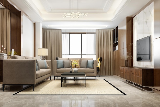 3d rendering loft luksusowy salon z półką do książek