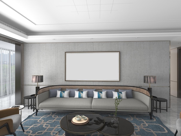 Zdjęcie 3d rendering loft luksusowy żywy pokój z półka na książki