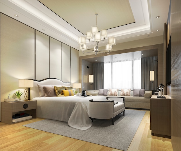 3d rendering luksusowy nowożytny sypialnia apartament w hotelu