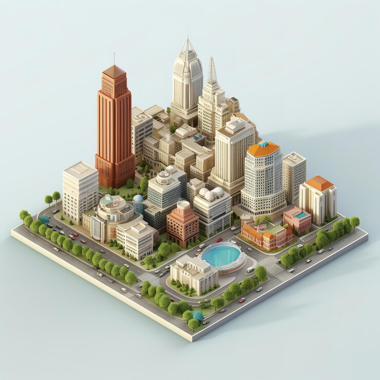 Zdjęcie 3d rendering miasta columbus ohio w miniaturze izometrycznej