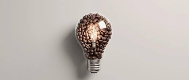 Zdjęcie 3d rendering of light bulb coffee beans on white background creative idea minimal concept