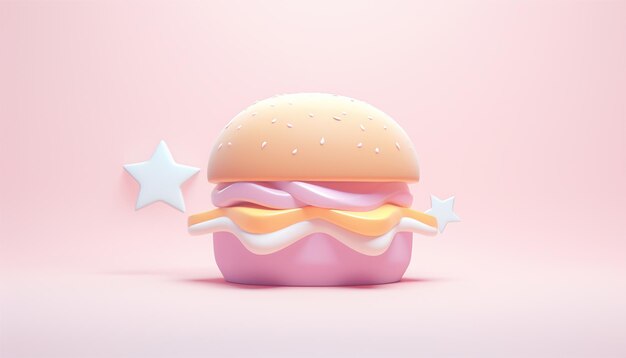 3d rendering pysznego cheeseburgera hamburgera pastelowy kolor na różowym tle Słodka animacja