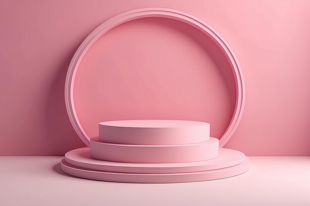 Zdjęcie 3d rendering różowy pastelowy wyświetlacz podium produkt stojący na tle