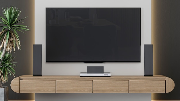 3D rendering salonu z TV ściana wnętrza