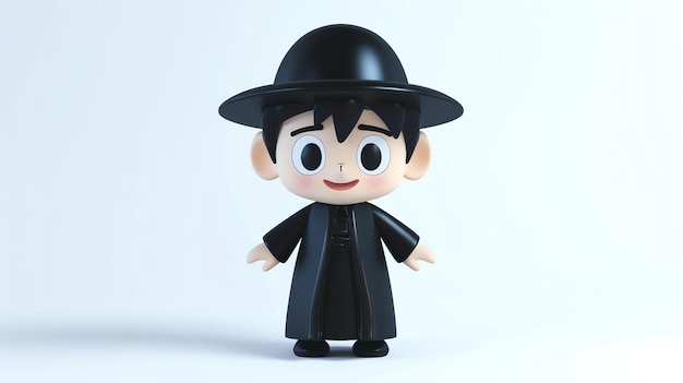 3D rendering uroczego kapłana z kreskówki Kapłan ma na sobie czarną szatę i czarny kapelusz ma przyjazny uśmiech na twarzy