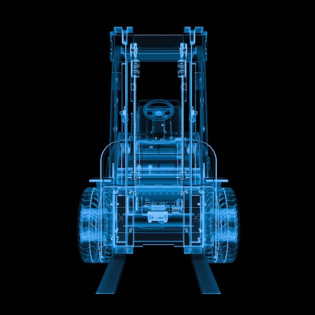 3d rendering x ray wózek widłowy na czarnym tle