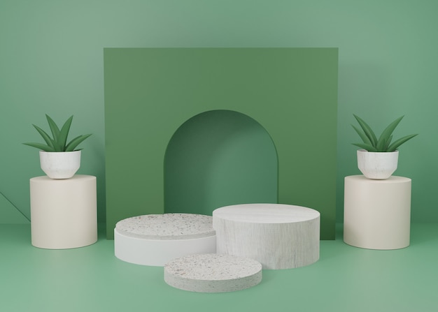 3d rendering Zielony pastelowy wyświetlacz podium stojak na produkty