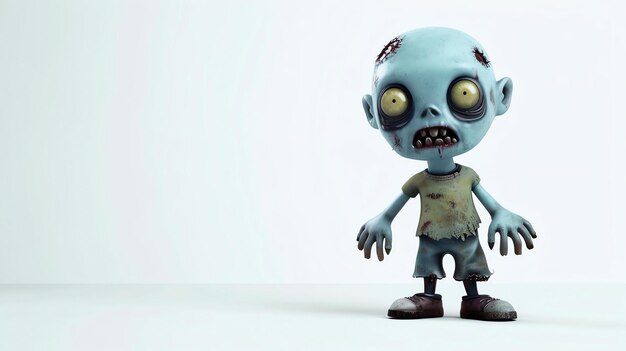 3D rendering zombie z kreskówki Zombie to łysy humanoid o niebieskiej skórze z żółtymi oczami i krwawymi ustami