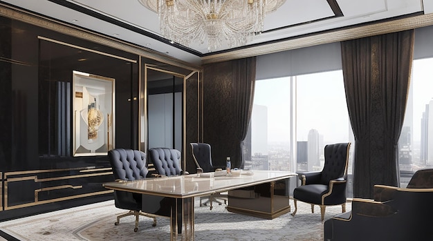3d renderingu luksusowy biznesowy spotkanie i pracujący pokój w biurze wykonawczym