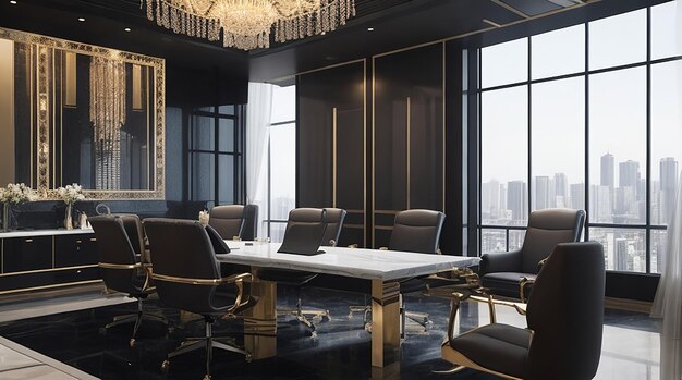 3d renderingu luksusowy biznesowy spotkanie i pracujący pokój w biurze wykonawczym