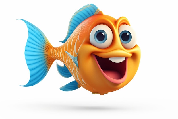 3d renderowana ilustracja kreskówki postaci złotej rybki z szczęśliwym wyrazem twarzy ai generowany