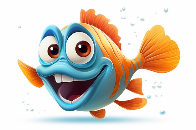 3d renderowana ilustracja kreskówki postaci złotej rybki z szczęśliwym wyrazem twarzy ai generowany