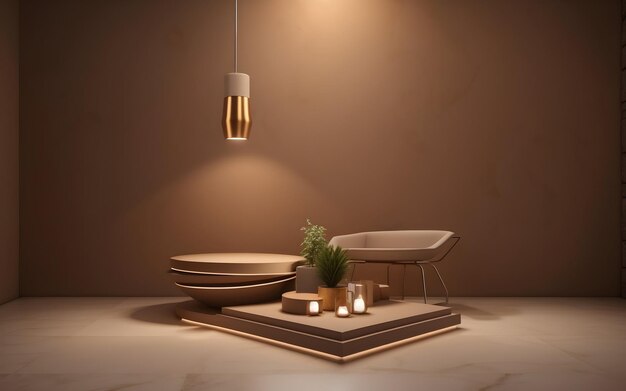 3D renderowana lampa sufitowa na brązowym tle cementowej ściany 3D dla uderzającego produktu