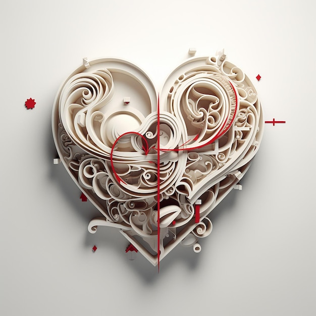 Zdjęcie 3d renderowana miłość napisana w nowoczesnej typografii z niewyraźnymi uzupełnieniami serca