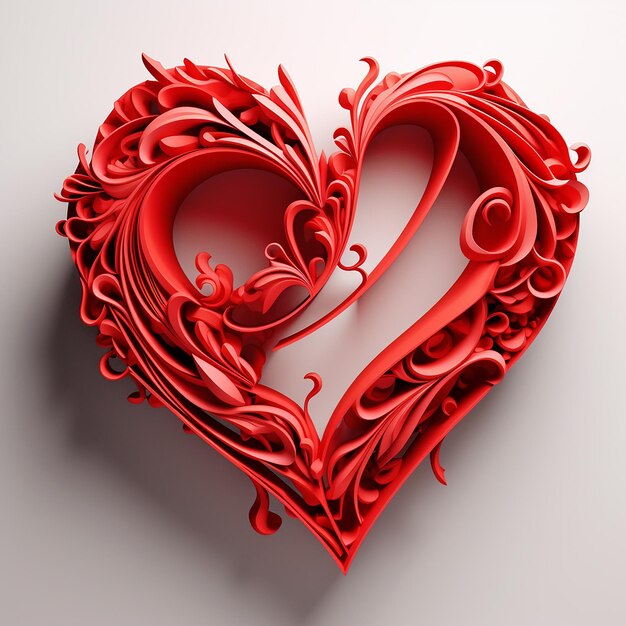 3D renderowana Miłość napisana w nowoczesnej typografii z niewyraźnymi uzupełnieniami serca