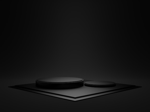3D renderowane czarne geometryczne podium produktu. Ciemne tło.