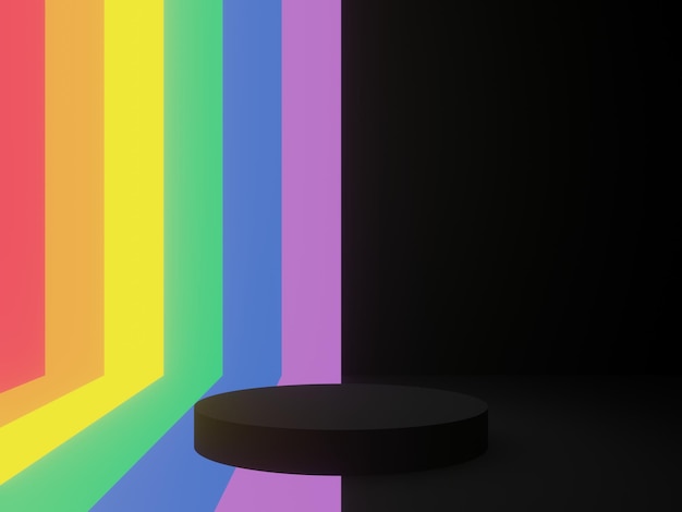 3d Renderowane Czarne Geometryczne Tło Z Tęczowymi Neonami Lgbtq