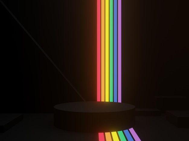 3d Renderowane Czarne Geometryczne Tło Z Tęczowymi Neonami Lgbtq