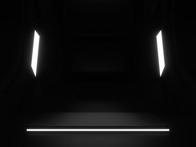 3D renderowane czarne podium na scenie.