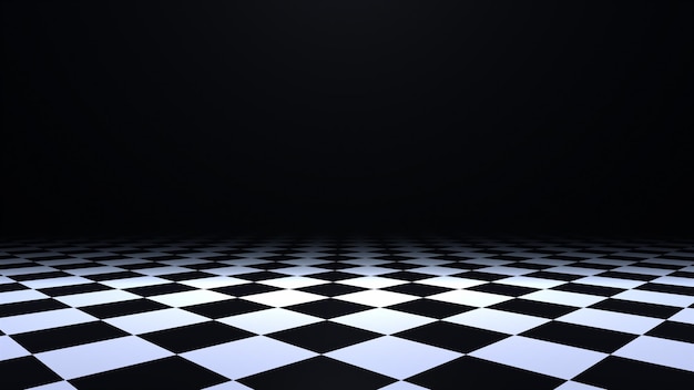 3d renderowane czarno-białe podłogi w szachownicę.