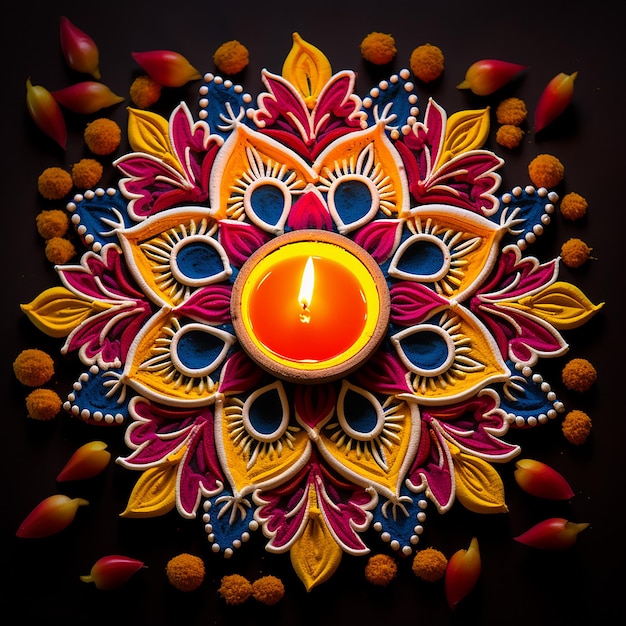 Zdjęcie 3d renderowane diwali diya rangoli obraz