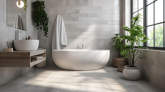 Zdjęcie 3d renderowane minimalistyczne łazienki estetyczne eleganckie proste