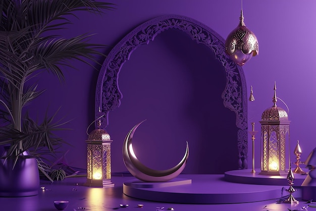 3d renderowane ozdobne arabskie latarnie świecące zaproszenie na muzułmański święty miesiąc Ramadan Kareem