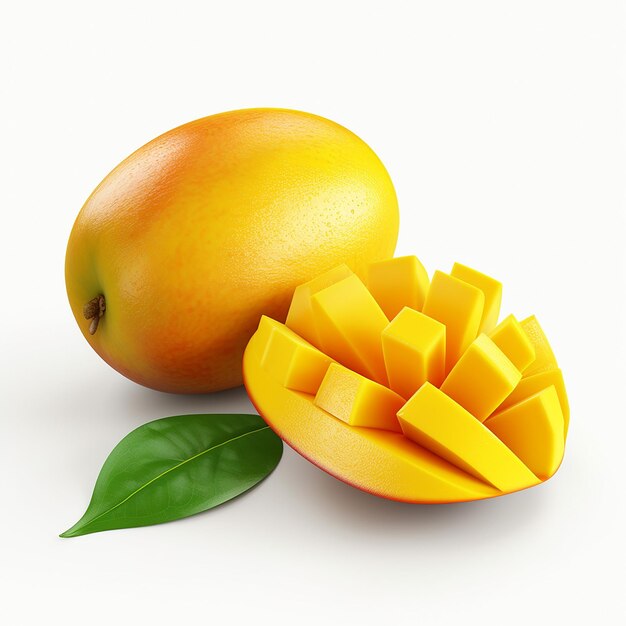 Zdjęcie 3d renderowane pocięte mango na białym tle