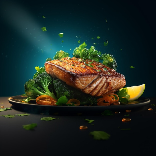 3d renderowane Savory Delight Biały filet rybny Steak z zielonymi