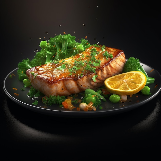 3d renderowane Savory Delight Biały filet rybny Steak z zielonymi