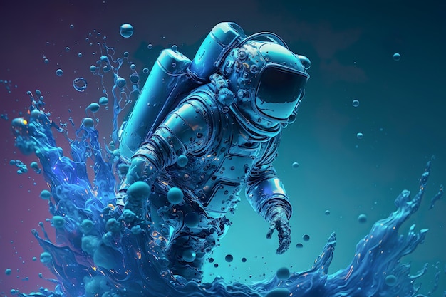 3D renderowane streszczenie niebieski astronauta Generative Ai