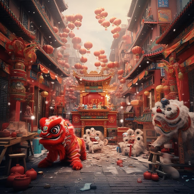 3D renderowane zdjęcia chińskich uroczystości Nowego Roku