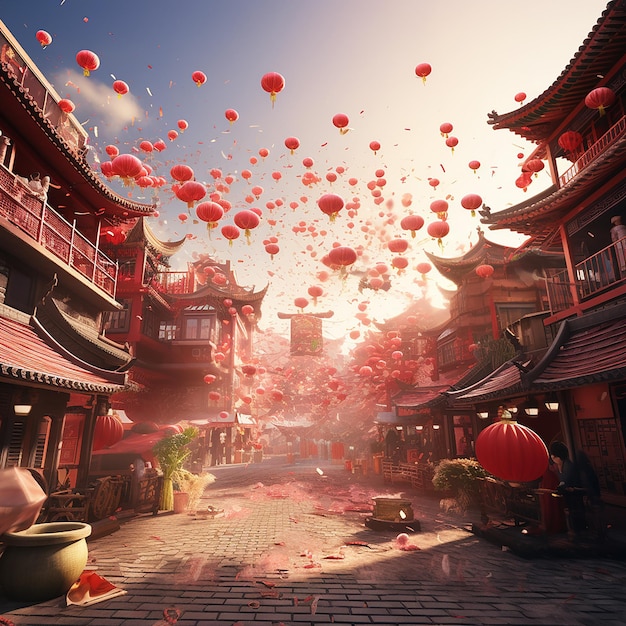 3D renderowane zdjęcia chińskich uroczystości Nowego Roku