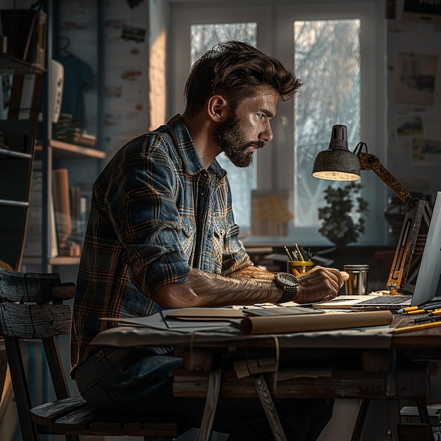 3D renderowane zdjęcia ciężko pracującego człowieka wykonującego swoją pracę