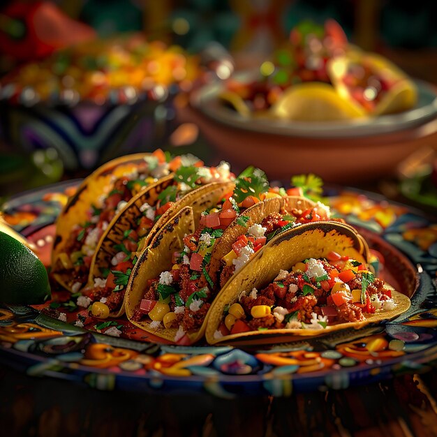 Zdjęcie 3d renderowane zdjęcia meksykańskich tradycyjnych potraw podawanych w meksykańskiej restauracji