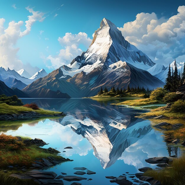 3d renderowane zdjęcie bezpłatnego zdjęcia obrazu górskiego jeziora z górą