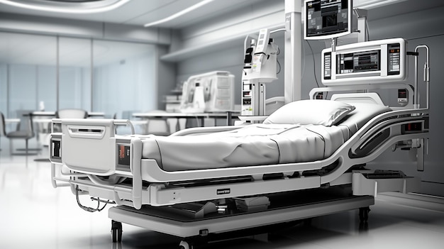Zdjęcie 3d renderowane zdjęcie łóżka w szpitalu