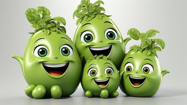 Zdjęcie 3d renderowane zdjęcie uroczych warzyw kreskówkowych postaci z zabawnymi szczegółami