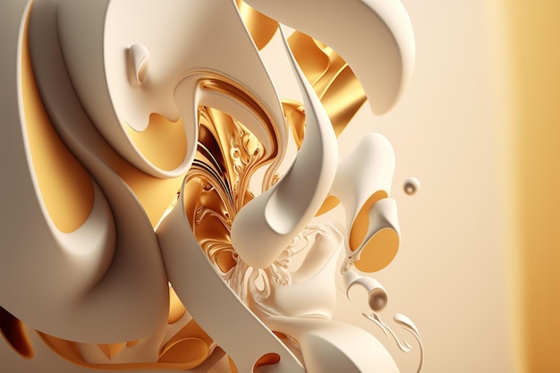 3D renderowania abstrakcyjne geometryczne tło kości słoniowej i złota kreatywnych kształtów