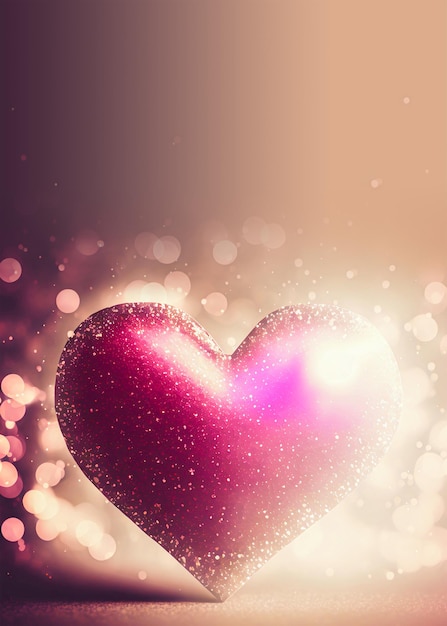3d Renderowania Błyszczący Różowy Błyszczący Kształt Serca Na Koncepcja Miłości Bokeh Backgorund