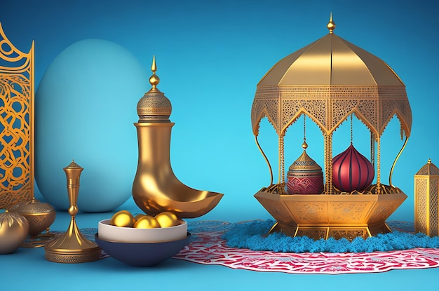 3d renderowania obrazu ramadan i eid fitr adha mubarak tematu pozdrowienia tło z islamskim
