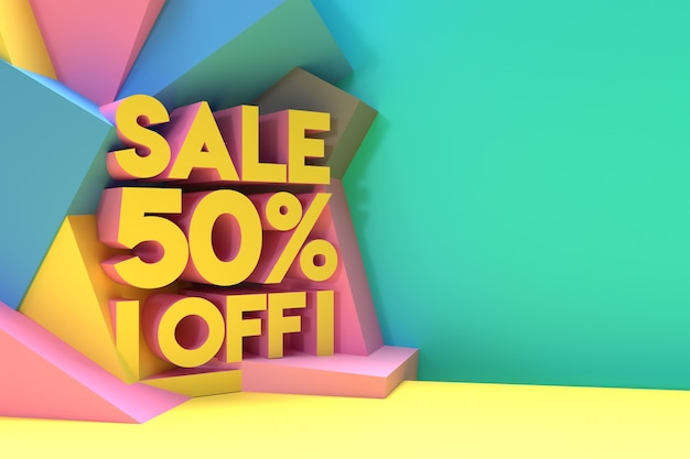 3d Renderowania Streszczenie 50% Wyprzedaż Rabatu Banner 3d Ilustracja Projektu.