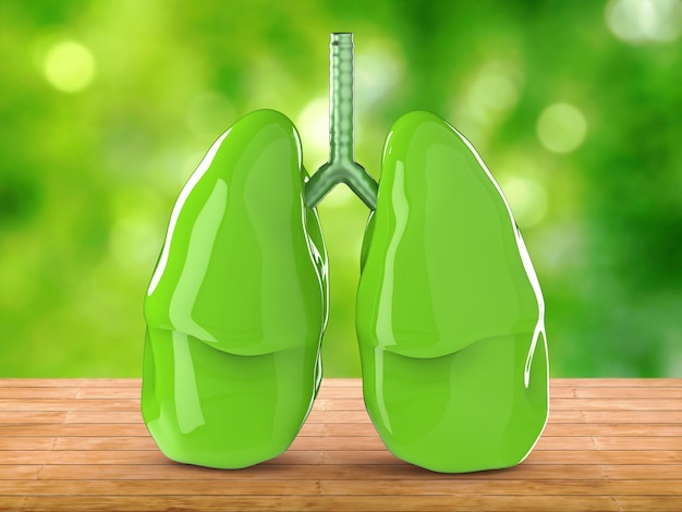 Zdjęcie 3d renderowania zielonych płuc z zielonym tłem