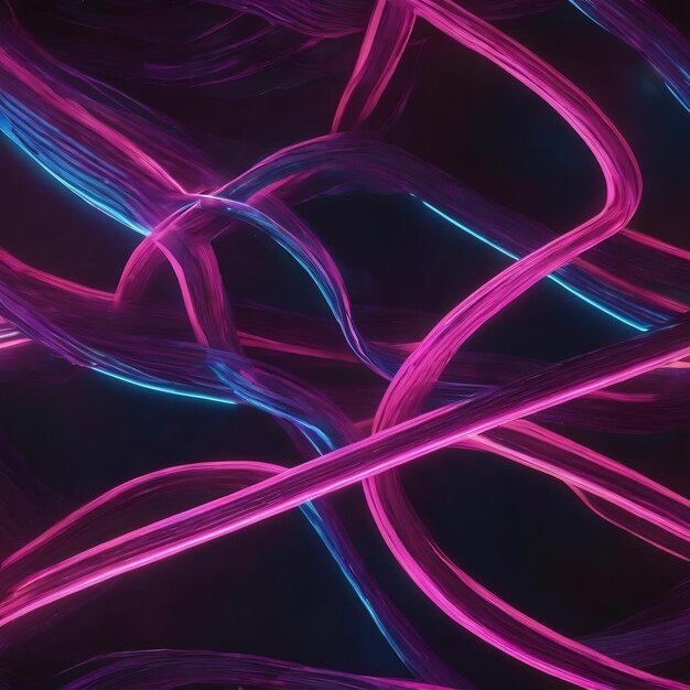 Zdjęcie 3d renderowanie abstrakcyjnego tła neonowego z świecącymi różowo-niebieskimi zakrzywionymi liniami