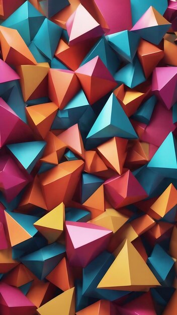 3d renderowanie abstrakcyjnych jasnych wielokątnych trójkątów z różnymi powierzchniami