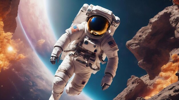 3D renderowanie astronauta skaczącego w akcji 3D ilustracja