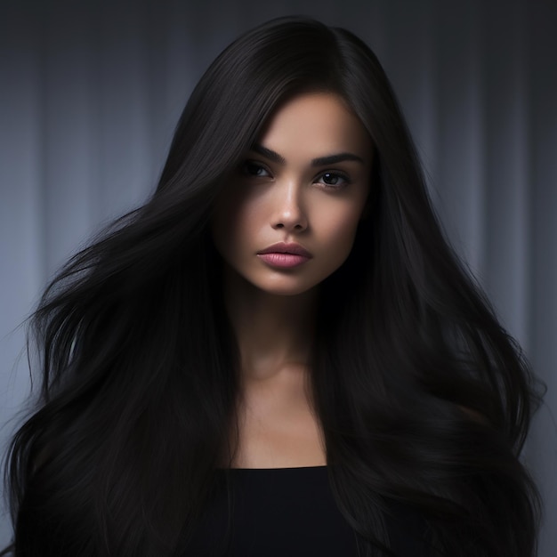 3D renderowanie atrakcyjna młoda modelka wyświetla zdumiewające długie ciemne włosy