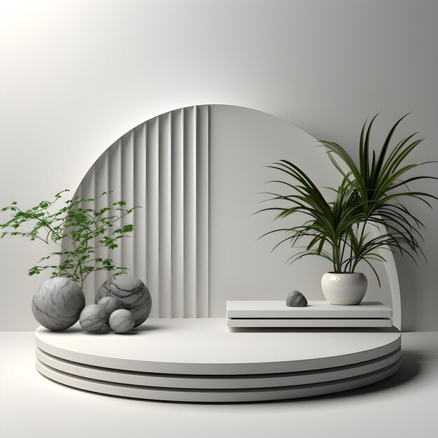 3d renderowanie białego okrągłego podium na drewnianej podłodze w nowoczesnym pokoju AI Generative Illustration